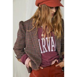 Free People Plaid Blazer in Red and Brown